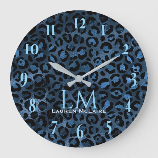 Blauwe Luipaard Gepersonaliseerde Moderne Wandklok (Voorkant)