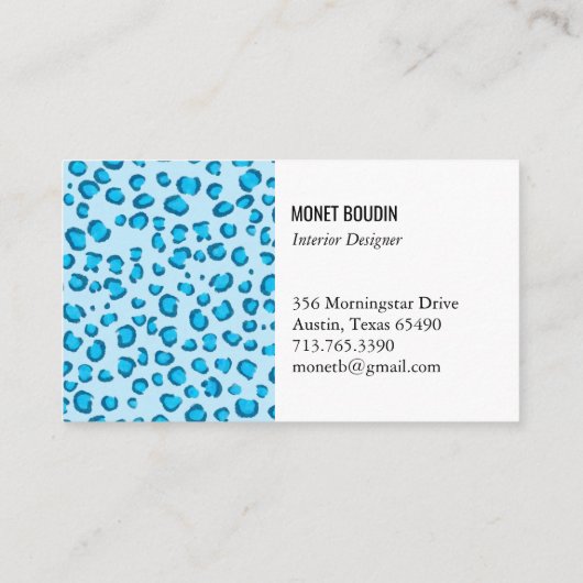 Blauwe luipaard Modern Custom Animal Print Visitekaartje (Achterkant)
