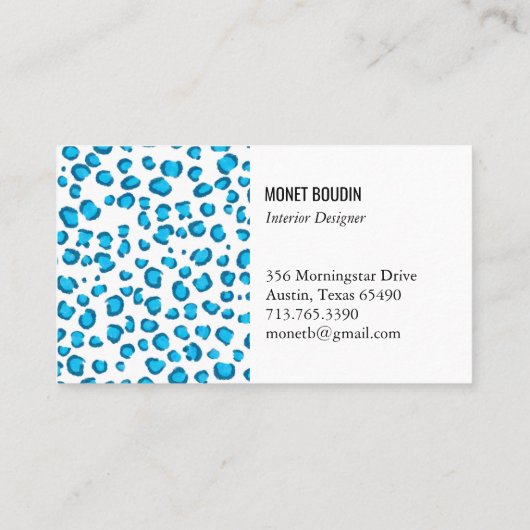 Blauwe luipaard Modern Custom Animal Print Visitekaartje (Achterkant)
