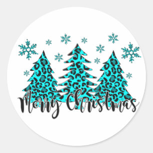 Blauwe luipaard Print Kerstbomen T-shirt gooien Ronde Sticker