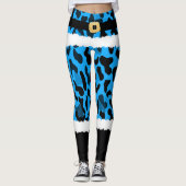Blauwe Luipaard Print Kerstman Kostuum Kerstmis Leggings (Voorkant)