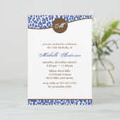 Blauwe Luipaard Print Monogram Verjaardag Kaart (Staand voorkant)