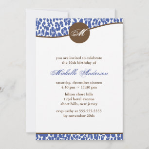 Blauwe Luipaard Print Monogram Verjaardag Kaart