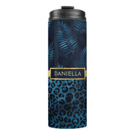 Blauwe luipaard printplaat Tropische Floral naam Thermosbeker
