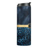 Blauwe luipaard printplaat Tropische Floral naam Thermosbeker (Gedraaid links)