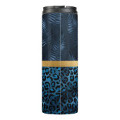 Blauwe luipaard printplaat Tropische Floral naam Thermosbeker (Achterkant)