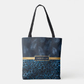 Blauwe luipaard printplaat Tropische Floral naam Tote Bag (Achterkant)