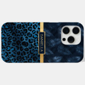 Blauwe Luipaardprint Glitter Tropische Bloem Naam Case-Mate iPhone Case (Achterkant (horizontaal))