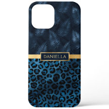 Blauwe Luipaardprint Glitter Tropische Bloem Naam