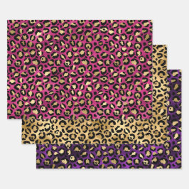 Blauwe Luipaardprint met Gouden Tropische Bladeren Inpakpapier Vel