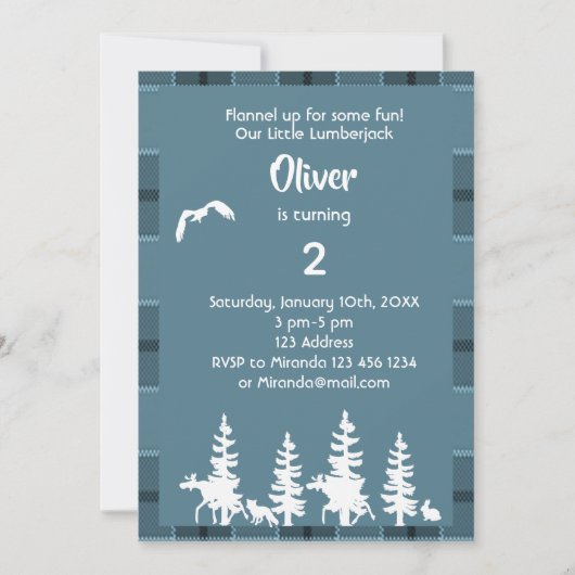 Blauwe lumberjack 2e verjaardag uitnodiging (Voorkant)