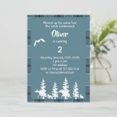 Blauwe lumberjack 2e verjaardag uitnodiging (Staand voorkant)