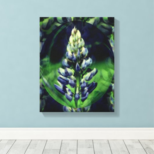Blauwe Lupine Abstracte Bloemenkunst Canvas Afdruk (Insitu (Houten vloer))