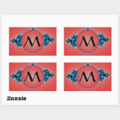 Blauwe Lush, fractal arabesk met rood monogram Rechthoekige Sticker (Vel)
