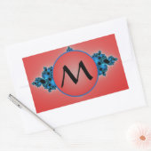 Blauwe Lush, fractal arabesk met rood monogram Rechthoekige Sticker (Envelop)