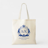 Blauwe Luxe Kroon Bruiloft Monogram Tote Bag (Achterkant)