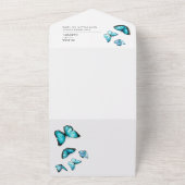 Blauwe luxe vlinders. Elegant airy Wedding All In One Uitnodiging (Buitenkant)