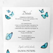 Blauwe luxe vlinders. Elegant airy Wedding Drieluik Uitnodiging (Binnenzijde eerst)