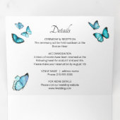 Blauwe luxe vlinders. Elegante luchtige Bruiloft Drieluik Uitnodiging (Binnenzijde eerst)