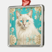 Blauwe Lynx Point Siamese portretkunst Metalen Ornament (Links)