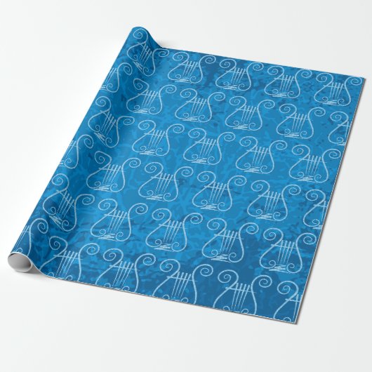 Blauwe Lyre Achtergrond Cadeaupapier (Uitgerold)