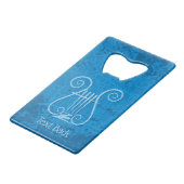 Blauwe Lyre Achtergrond Creditkaart Flessenopener (Achterkant Gekanteld)