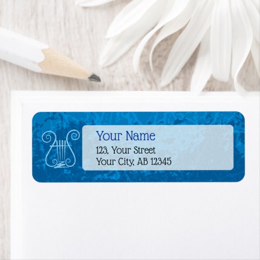 Blauwe Lyre Achtergrond Etiket (Insitu)