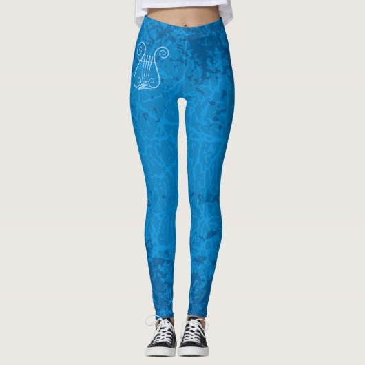 Blauwe Lyre Achtergrond Leggings (Voorkant)