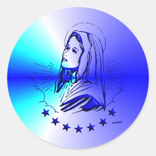 Blauwe Maagd Maria - Moeder van God Ronde Sticker (Voorkant)