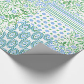 Blauwe Maagdenpalm Bloemen Vintage Nep Patchwork Cadeaupapier (Hoek)