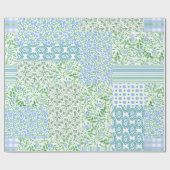 Blauwe Maagdenpalm Bloemen Vintage Nep Patchwork Cadeaupapier (Vlak)