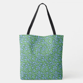 Blauwe maagdenpalm Ditsy bloemmotief op groen Tote Bag