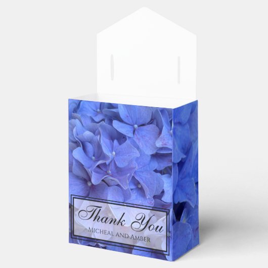 Blauwe maagdenpalm elegante bloemen hortensia's bedankdoosjes (Geopend)