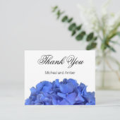 Blauwe maagdenpalm elegante bloemen hortensia's bedankkaart (Staand voorkant)