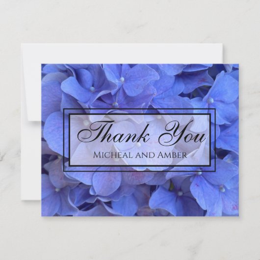 Blauwe maagdenpalm elegante bloemen hortensia's bedankkaart (Voorkant)