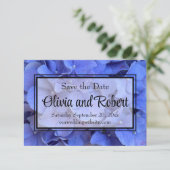 Blauwe maagdenpalm elegante bloemen hortensia's save the date (Staand voorkant)