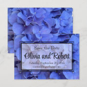 Blauwe maagdenpalm elegante bloemen hortensia's save the date (Voorkant / Achterkant)