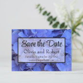 Blauwe maagdenpalm elegante bloemen hortensia's save the date (Staand voorkant)