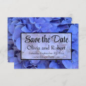 Blauwe maagdenpalm elegante bloemen hortensia's save the date (Voorkant / Achterkant)