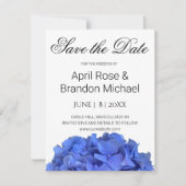 Blauwe maagdenpalm elegante bloemen hortensia's save the date (Voorkant)
