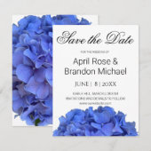 Blauwe maagdenpalm elegante bloemen hortensia's save the date (Voorkant / Achterkant)