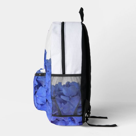 Blauwe maagdenpalm elegante bloemhortensia's monog bedrukte rugzak (Rechts)