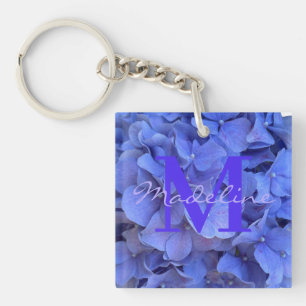 Blauwe maagdenpalm elegante bloemige hortensia's sleutelhanger