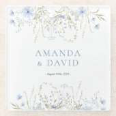 Blauwe maagdenpalm Wildflower bruiloft Glazen Onderzetter (Voorkant)