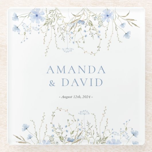 Blauwe maagdenpalm Wildflower bruiloft Glazen Onderzetter (Voorkant)