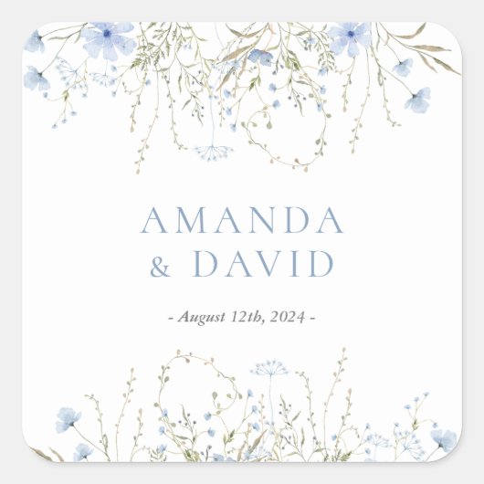 Blauwe maagdenpalm Wildflower bruiloft Vierkante Sticker (Voorkant)