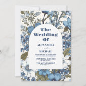 Blauwe maagdenpalmbloemen bruiloft kaart (Voorkant)