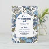 Blauwe maagdenpalmbloemen bruiloft kaart (Staand voorkant)