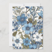 Blauwe maagdenpalmbloemen bruiloft kaart (Achterkant)