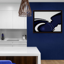 Blauwe Maan: Abstract Blauw en Wit Canvas Afdruk